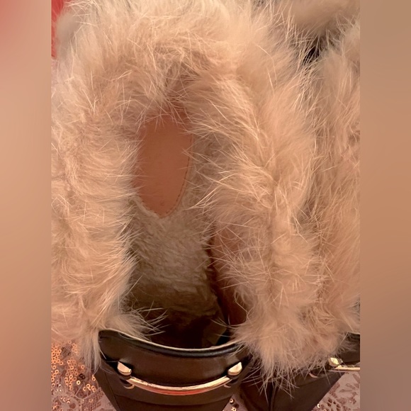 Black Ashley Stewart Mauve Tan Faux Fur Mules - Picture 13 of 15